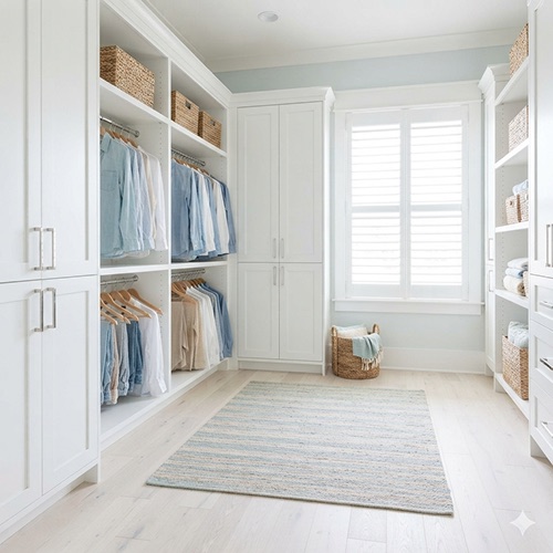 Coastal closet design in soft natural tones
